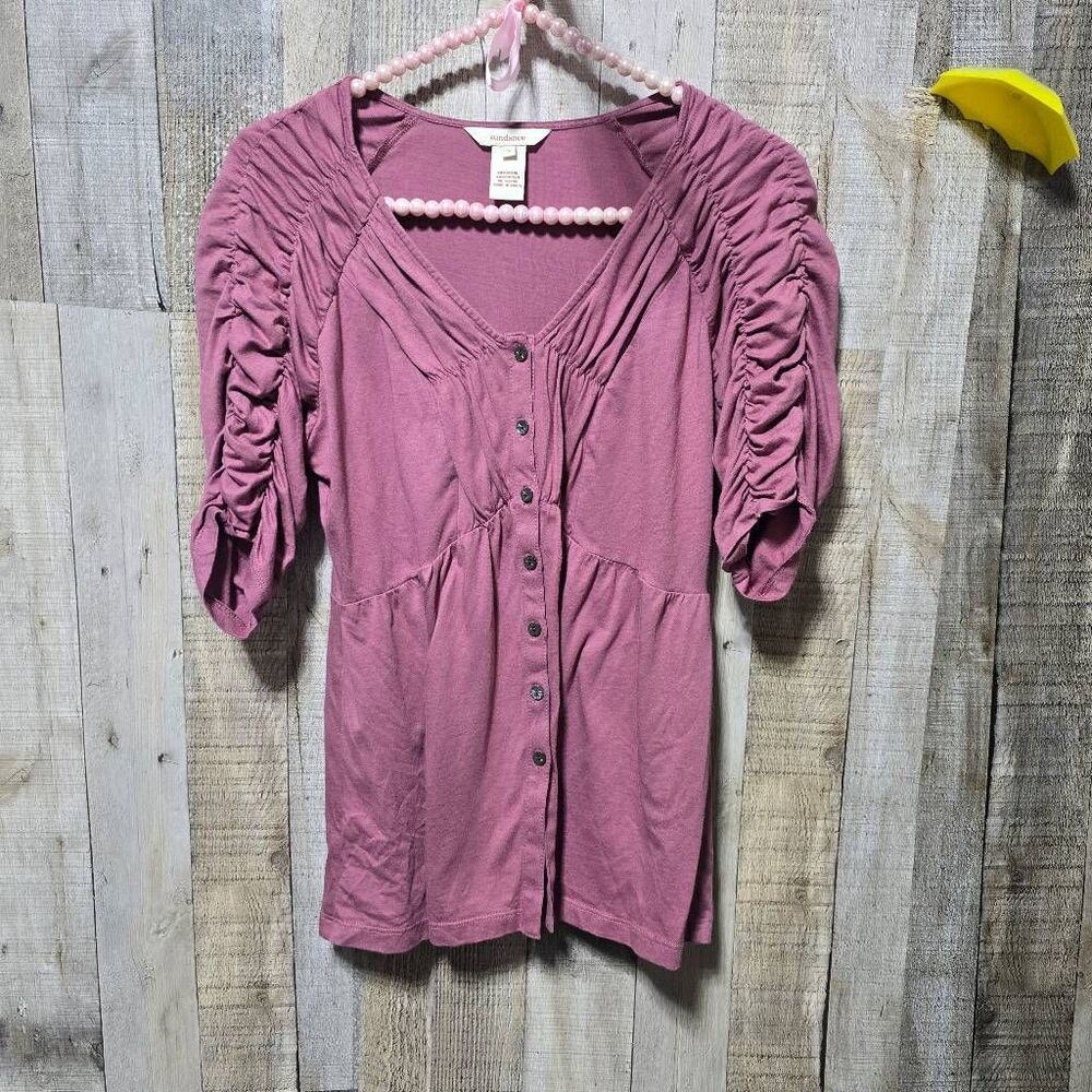 Sundance Mauve Modal Blend Ruched Top Small Summer Trendy Designer Casual Office